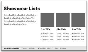 Zoom image: Skeletal view of the Showcase Lists Navigation Menu Template . 